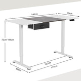 Electric Height Adjustable Standing Desk, Ergonomic Sit Stand Desk, Stand up Computer Workstation w/USB Charging Port, Storage Drawer, 2 Cable Holes, for Home Office 140 x 70 cm