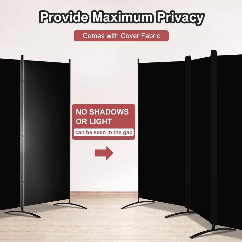 3 Panel Room Divider, 180cm Tall Folding Privacy Screen Wall Dividers, Portable Privacy Screen Freestanding Room Divider for Room Separation, Included - Cover Strips, 260cm W x 180cm H, Black