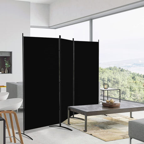 3 Panel Room Divider, 180cm Tall Folding Privacy Screen Wall Dividers, Portable Privacy Screen Freestanding Room Divider for Room Separation, Included - Cover Strips, 260cm W x 180cm H, Black