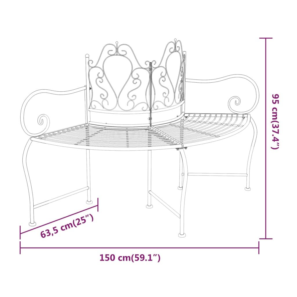 Black Steel Tree Bench - Weather-Resistant Outdoor Seating of 150 cm Diameter