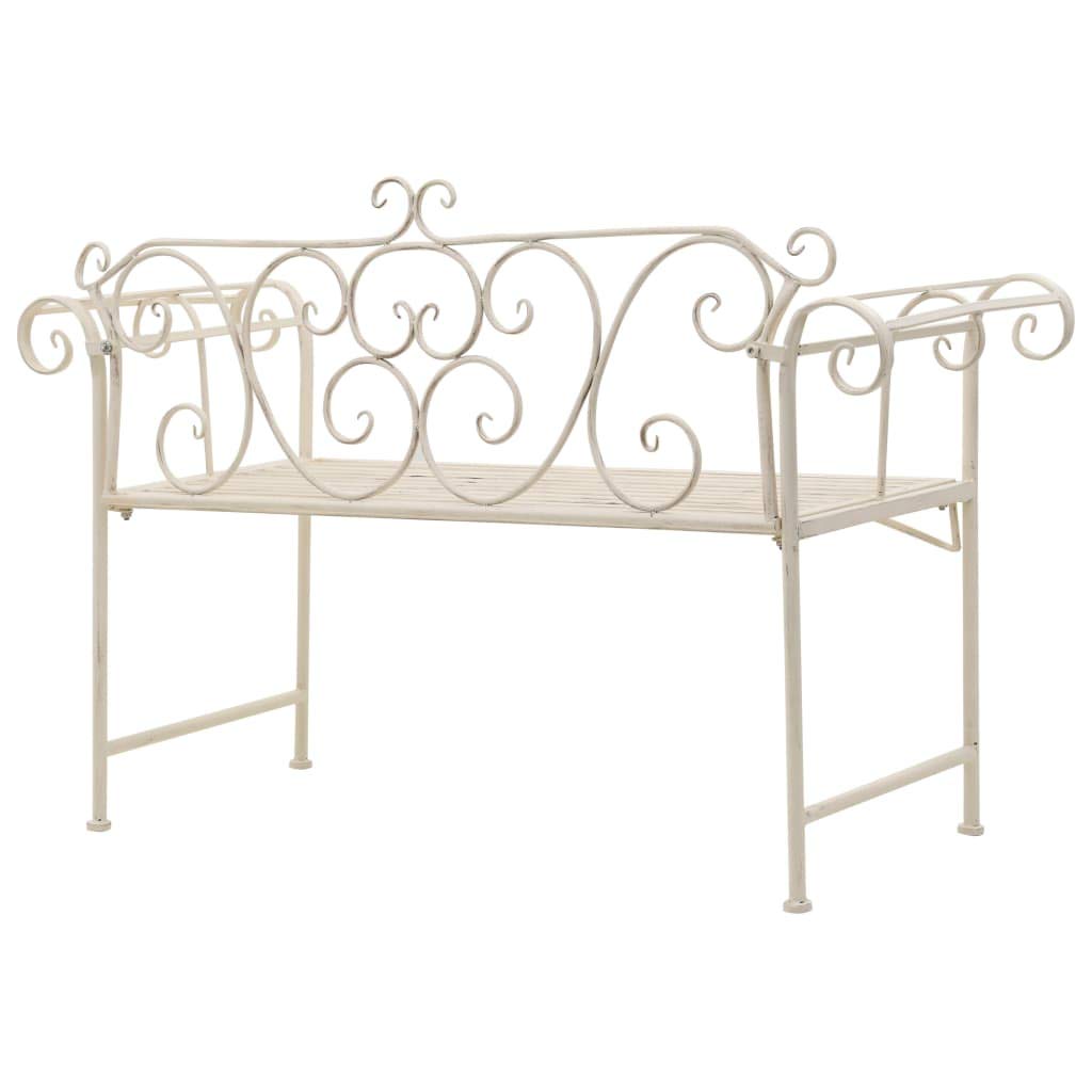 Elegant Vintage-Style Metal Garden Bench in Antique White