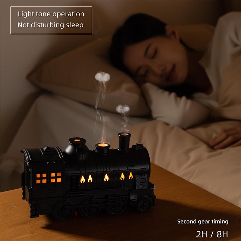 Train Shape Aromatherapy Essential Oil Diffuser 300ml Ultrasonic Cool Mist Air Humidifier with LED Lamp Aroma Diffuser with Remote Control(Black)