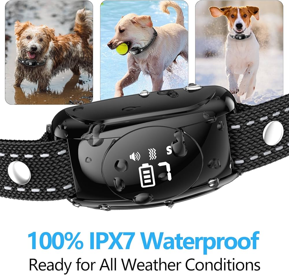 No Shock Dog Bark Collar with 4 Modes, Dog Training Collar with Remote, IPX7 Waterproof Bark Collar for Most Breed Sizes, Safe No Shock Bark Collar for Garden & Courtyard Use