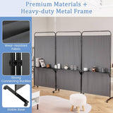 3-Panel Folding Room Divider, 188cm Rolling Privacy Screen w/ 3 Metal Shelves, Lockable Wheels, Portable Wall Divider Separator, Freestanding Privacy Protection for Living Room