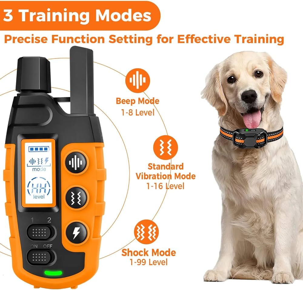 Dog Shock Collar - 3300FT Waterproof Training Collar for Dogs Large Medium Small with Rechargeable Remote, Beep (1-8) Vibration (1-16) and Humane Shock (1-99) Modes