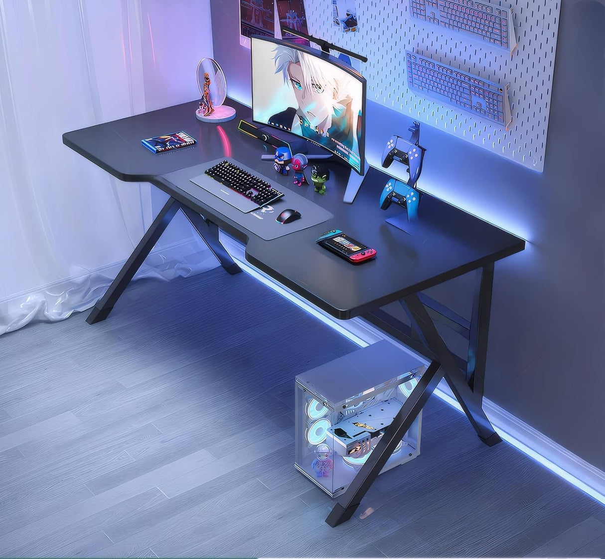 Ergonomic Large Gaming Desk, 100CM Computer Desk, K-Shaped Gaming Table, PC Gaming Workstation Home Office Desks, Space-Saving, Easy to Assemble (Black, 100CM)