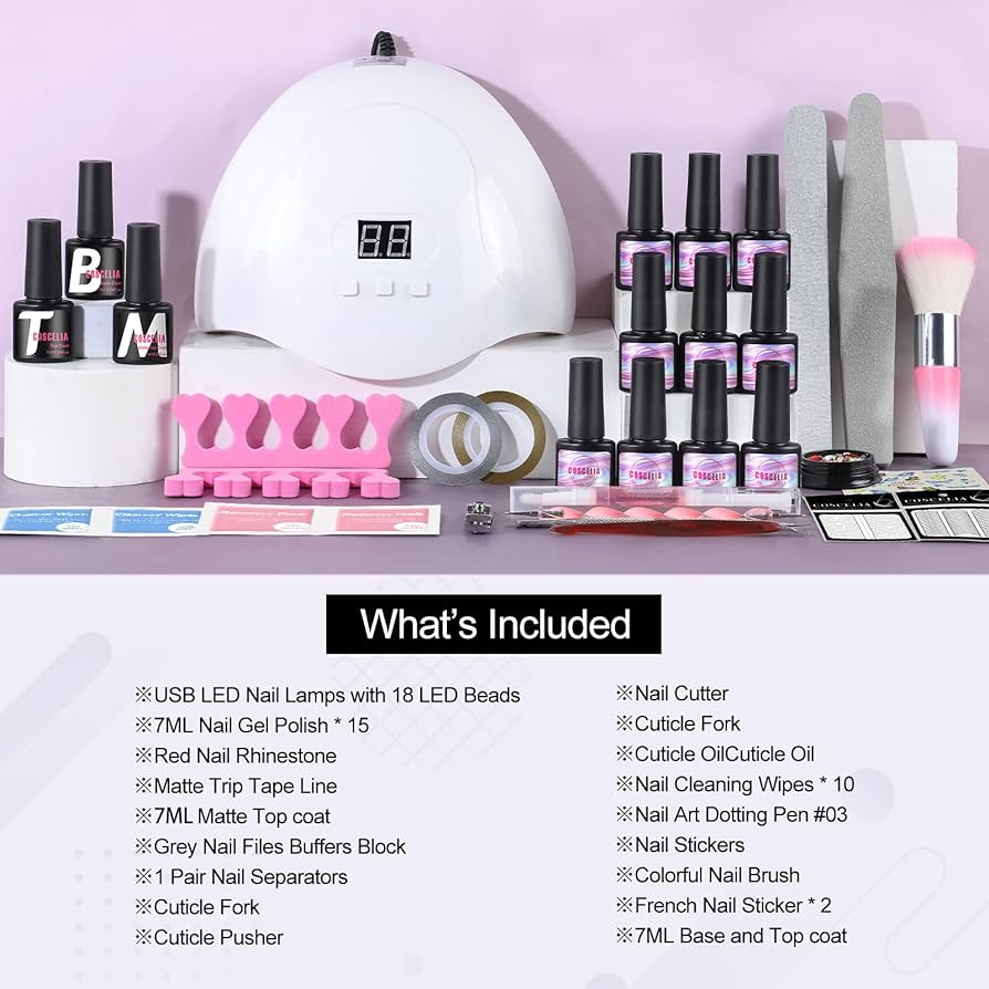 Gel Nail Polish Kit 15 PCS Gel Nail Polishes 36W LED U V Nail Lamp for Nails Soak off Base Coat Top Coat Glossy Matte Top Gel Polish and Nail Manicure Tools Nail Decoration DIY Starter Kit