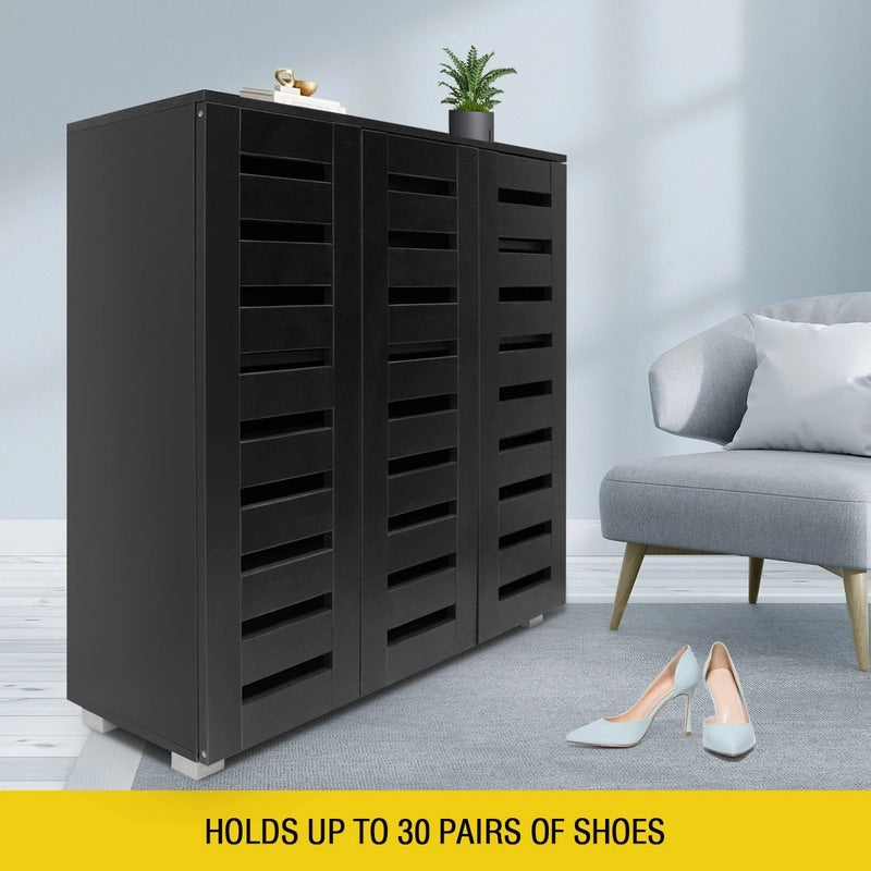 4 Tier Wooden Shoe Storage Cabinet Shoe Rack Shelf Organiser for 30 Pairs Shoes Black