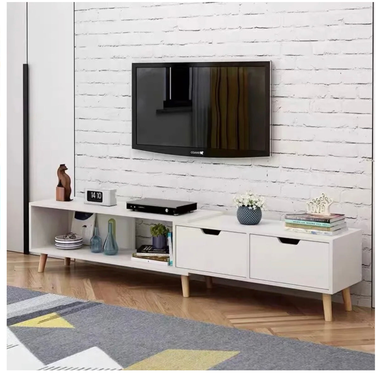 130-178cm Adjustable TV Cabinet Entertainment unit with drawer and storage