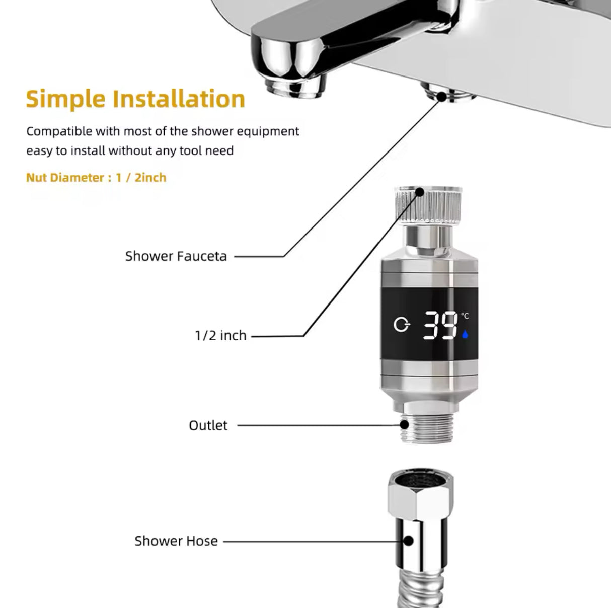 Digital Bathroom Hot Tub Shower Faucets Thermometer LED Display Water Temperature Tester for Baby Shower Bathing Kitchen Home