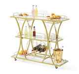 3 Tiers Gold Metal Bar Serving Cart with Wine Rack Glass Holder 180 LBS