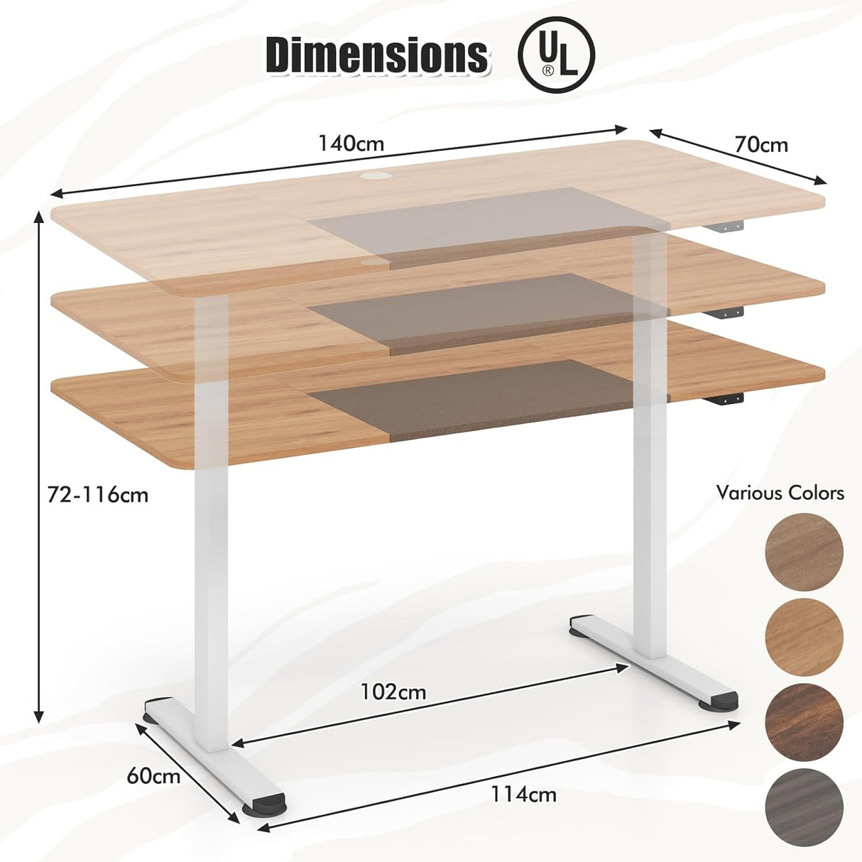 Large Electric Standing Desk, Height Adjustable Sit to Stand Desk, Metal Frame & Powerful Motor, Button Controller, Ergonomic Standing Workstation (Rustic Brown) 140 x 70cm