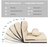 Adjustable Floor Sofa, 6-Position Foldable Lazy Sofa Bed with Detachable Cloth Cover, Durable & Stable Suede Floor Seating Couch with 2 Pillows for Bedroom/Living Room/Balcony (Beige)