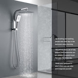 Twin Shower Head Rail Set Square Gooseneck Shower Arm 8" Rain Shower Head 3-Mode Handheld Brass 2 in 1 Diverter