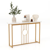 120cm Entryway Table Faux Marble Top Console Table w/Gold Finished Frame Modern Long Sofa Side Table w/Heavy-duty Metal Frame Narrow Accent Display Table for Living Room Hallway Entryway