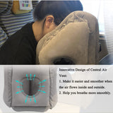 Inflatable Travel Pillow, Inflatable Airplane Pillow Comfortably Supports The Head, Neck and Chin, Inflatable Neck Pillow with Free Eye Mask/Earplugs (Grey)