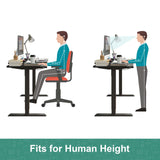 Standing Desk Electric Height Adjustable Sit Stand Desk 120 * 60cm Motorised Home Office Computer Workstation Black Desktop and Black Frame