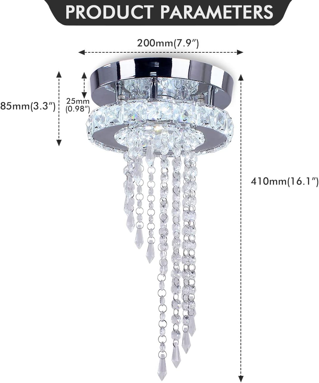 Mini Crystal LED Chandelier Lighting,Modern Flush Mount Ceiling Light Fixture Pendant Lights for Hallway Porch Kitchen (Silver)