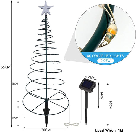 2 Pack Solar Spiral Christmas Trees Lights, 8 Mode Outdoor Light Up Xmas Pathway Markers with Stake, Auto On/Off & Waterproof Lights for Patio Yard Walkway Driveway Decor (Colored Light)