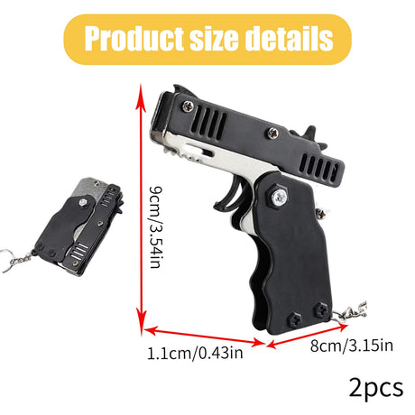 2pcs Rubber Band Gun,Elastic Band Gun with 120 Pcs Soft Elastic Rubber Bands Metal Folding Rubber Launcher Toy Keychain for Teens Adults Shooting Outdoor Indoor Activities Game(Black)