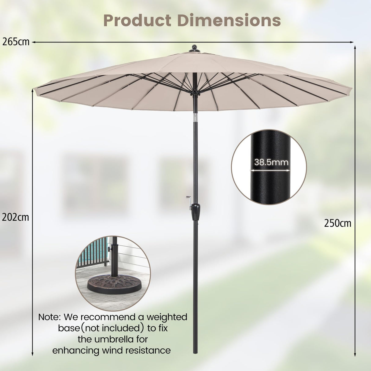 2.7M Round Patio Umbrella, Outdoor Market Umbrella w/ 18 Fiberglass Ribs, Push Button Tilt, Crank, Fade-resistant Canopy & Ventilation, Aluminum Table Umbrella for Backyard, Pool, Beach