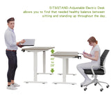 Height Adjustable Electric Standing Desk with Drawer, 63 x 30 Inch (160x76CM) Stand Up Table, Computer Desk with Splice Board, Home Office Computer Ergonomic Desk, Oak Top + White Frame