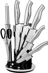 Kitchen Knife Set with Rotating Stand - Sharp Stainless Steel Knives Set - 360 Degree Rotating Block