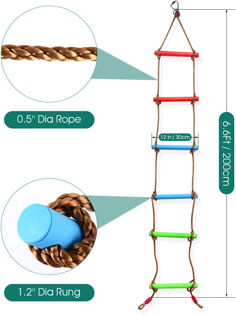 6.6 Ft Climbing Rope Ladder for Kids, Climbing Ladder Hanging Rope Ladder for Indoor Play Set and Outdoor Tree House, Playground Swing Set and Ninja Slackline