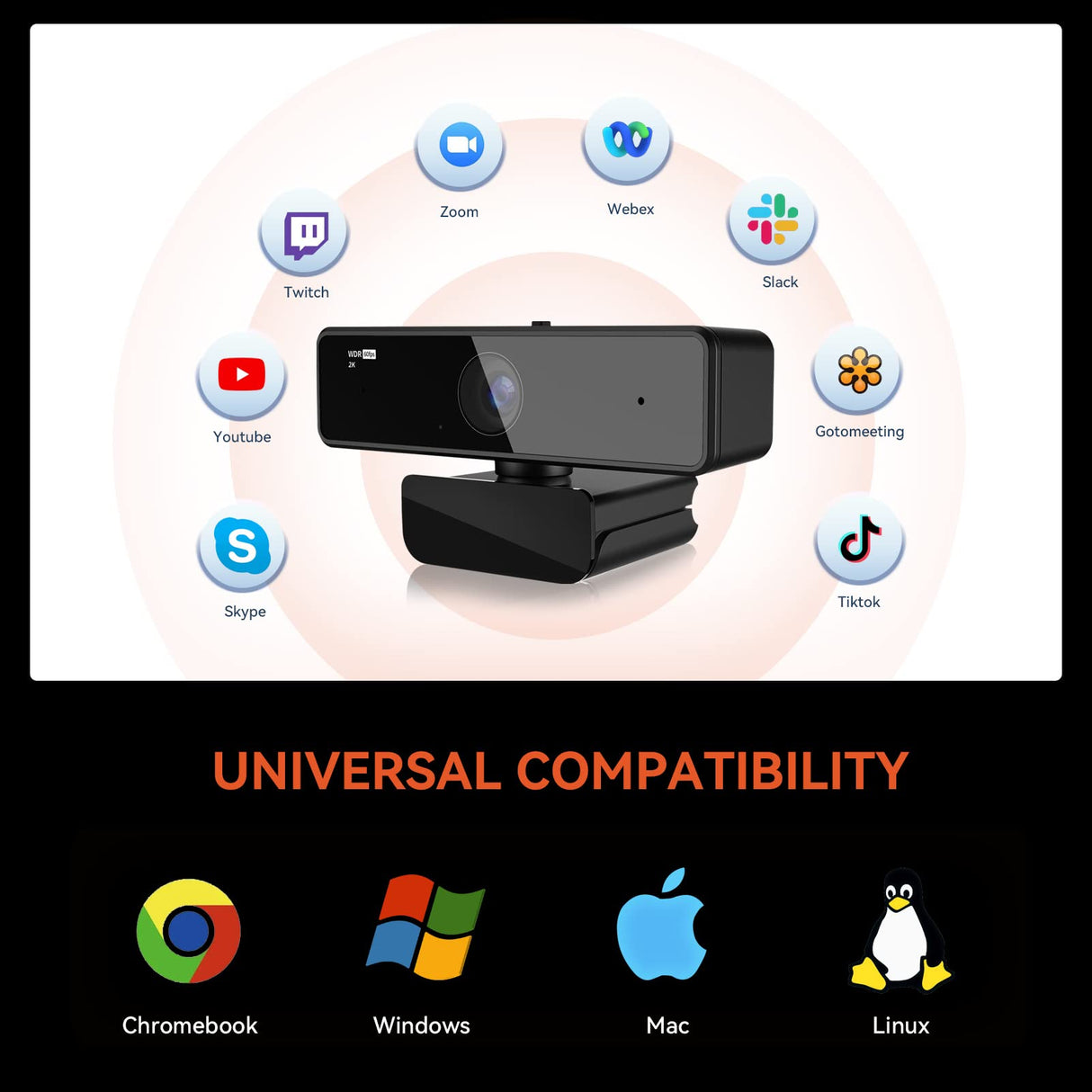 2K Web Camera, HD1080P/60fps, USB PC Computer Webcam with Dual Microphone & Privacy Cover, 90°-Wide-Angle Streaming Webcam for Calling, Conferencing,Plug and Play, for Zoom/Skype/Teams/Webex