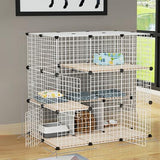 DIY Cat Cage, Detachable Metal Wire Large Kitten Enclosure with Ladder, Indoor Outdoor Kennels Playpen, Crate Large Exercise Place (111x109x75cm)