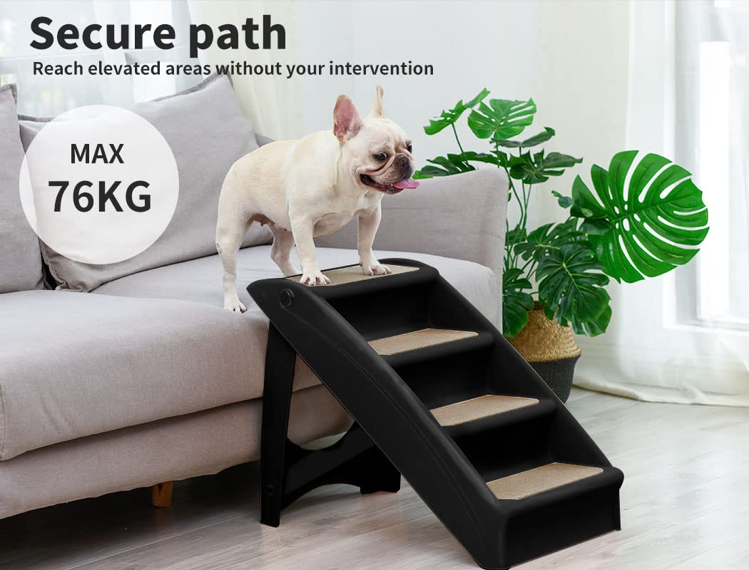 Indoor Foldable Dog Steps for Bed Couch Sofa Car Black, Pet Stairs for Small to Medium Dogs & Cats 76kg Load, Dog Ramp Step for SUV Car, Dog Ladder 50cm Height