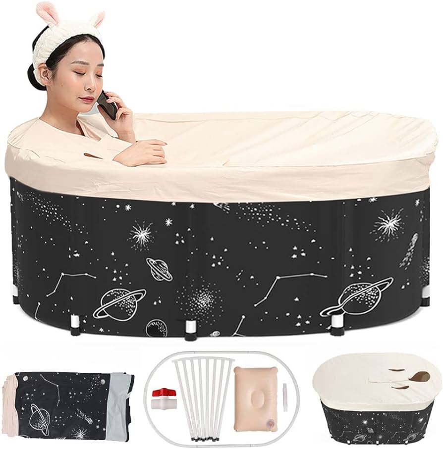 Large Portable Bathtub Foldable Soaking Bath Tub with Bath Cover, Folding Tubs for Small Space, Separate Family Bathroom SPA Freestanding Bathtub Thickened Thermal Foam to Keep Temperature