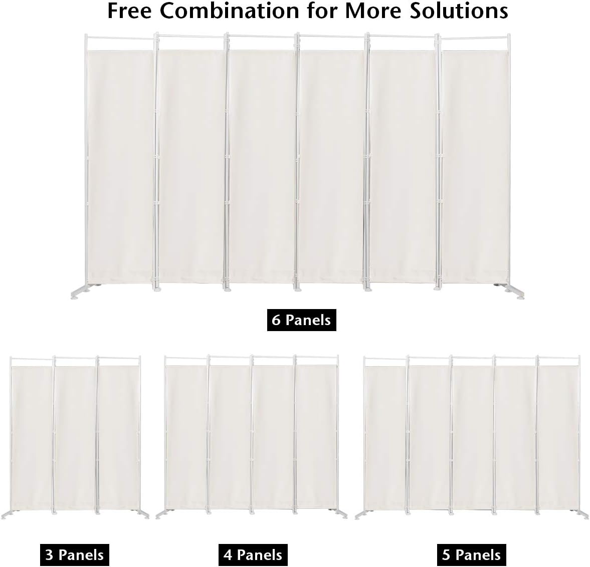 6 Panel Room Divider, 300x180CM Folding Privacy Screen with Steel Frame & Fabric Surface, Standing Wall Separator, Home Office Partition for Bedroom, Living Room, Restaurant