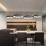 Dimmable LED Pendant Light for Dining Room Adjustable Height Chandelier 4 Black Rings Modern Pendant Lamp for Kitchen Island Living Room Office 60 Watt / 107 cm