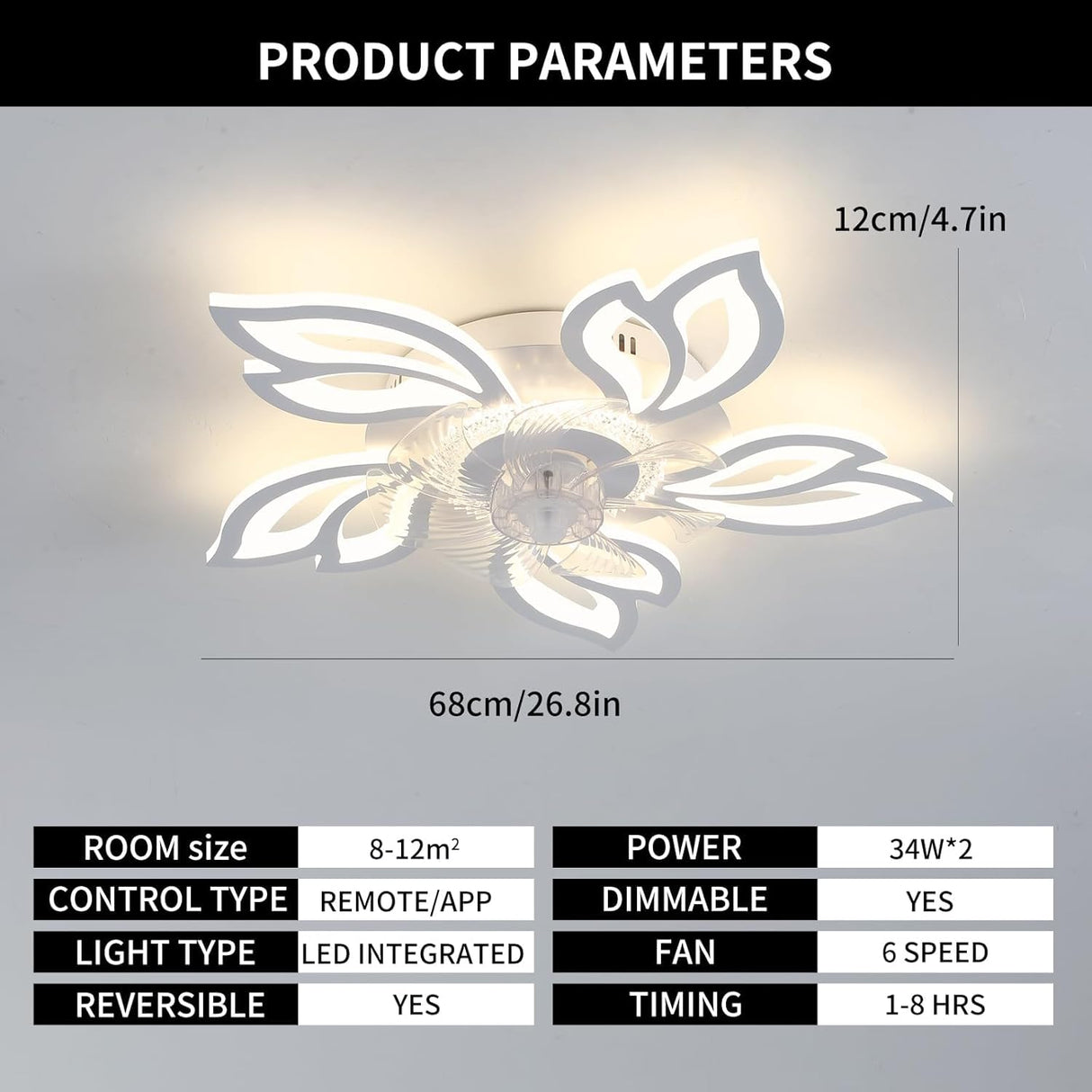 Ceiling Fans with Lights and Remote, Modern White LED Acrylic Ceiling Fan Light, Silent Dimmable Adjustable Wind Speed Reversible Motor, Ceiling Fan for Living Room, Bedroom, Kitchen