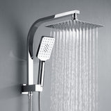 Twin Shower Head Rail Set Square Gooseneck Shower Arm 8" Rain Shower Head 3-Mode Handheld Brass 2 in 1 Diverter