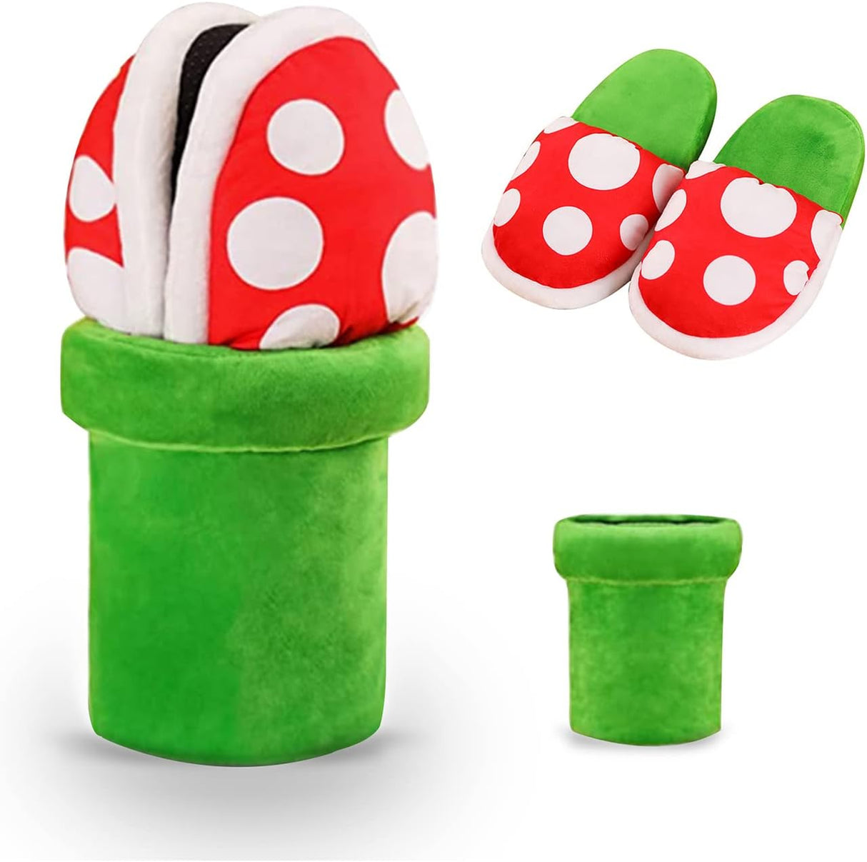 Piranha plant slippers Cute Cartoon Cotton Shoes with Green Pipe Pot Holder Valentine's Day Gifts