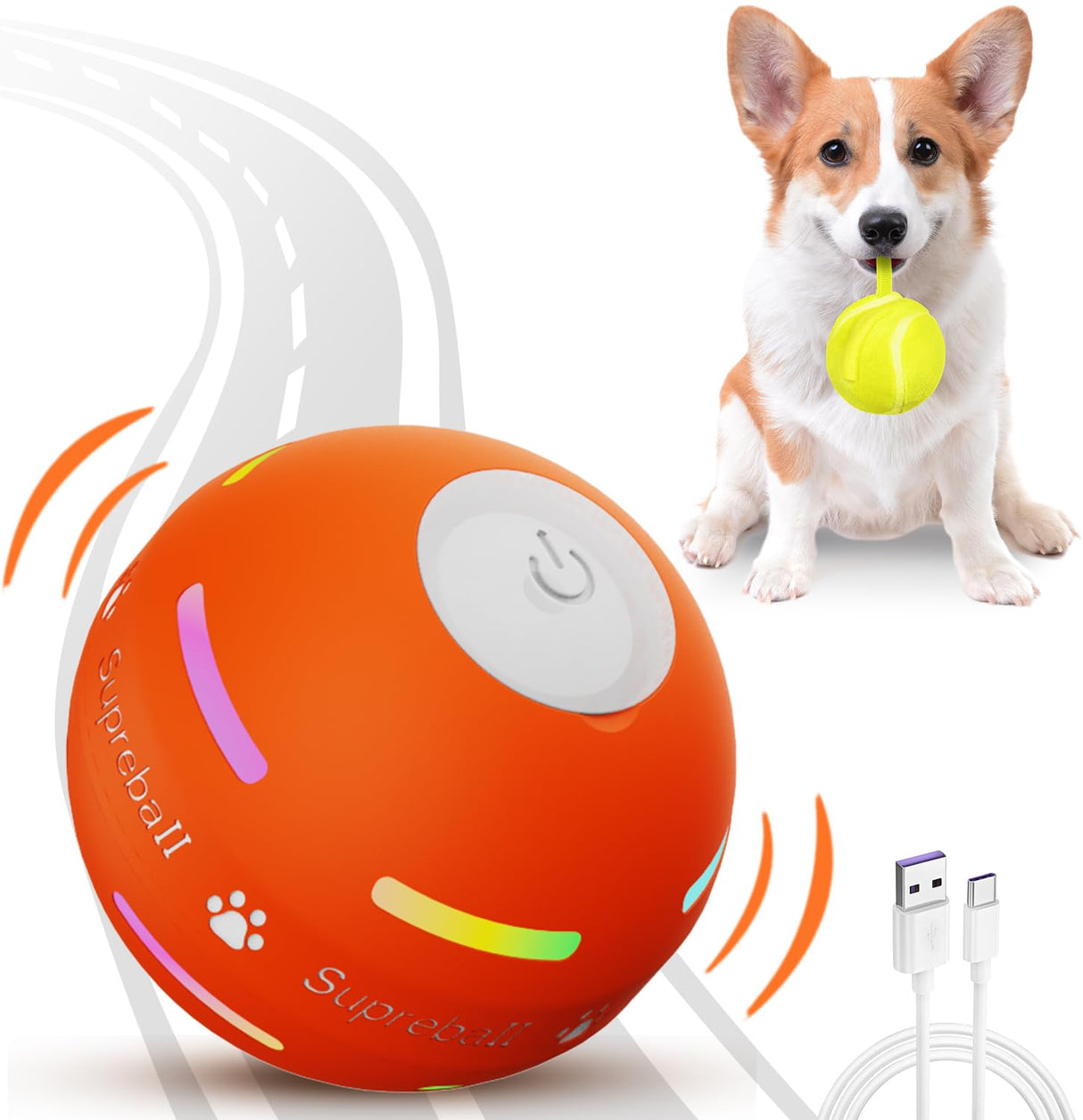 Petiepaw Interactive Dog Ball Toy, Durable Automatic Rolling Ball for Puppies/Small/Medium Dogs, USB Rechargeable