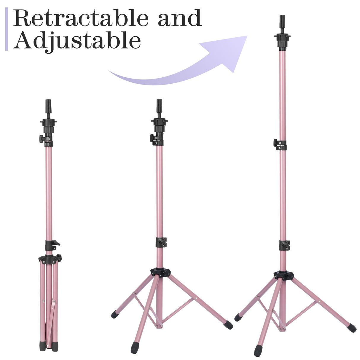 Adjustable Wig Stand Tripod, Mannequin Stand for Wig Tripod Stand, Mannequin Head Stand for Cosmetology Hairdressing Training, Pink (Mannequin Head Not Included)