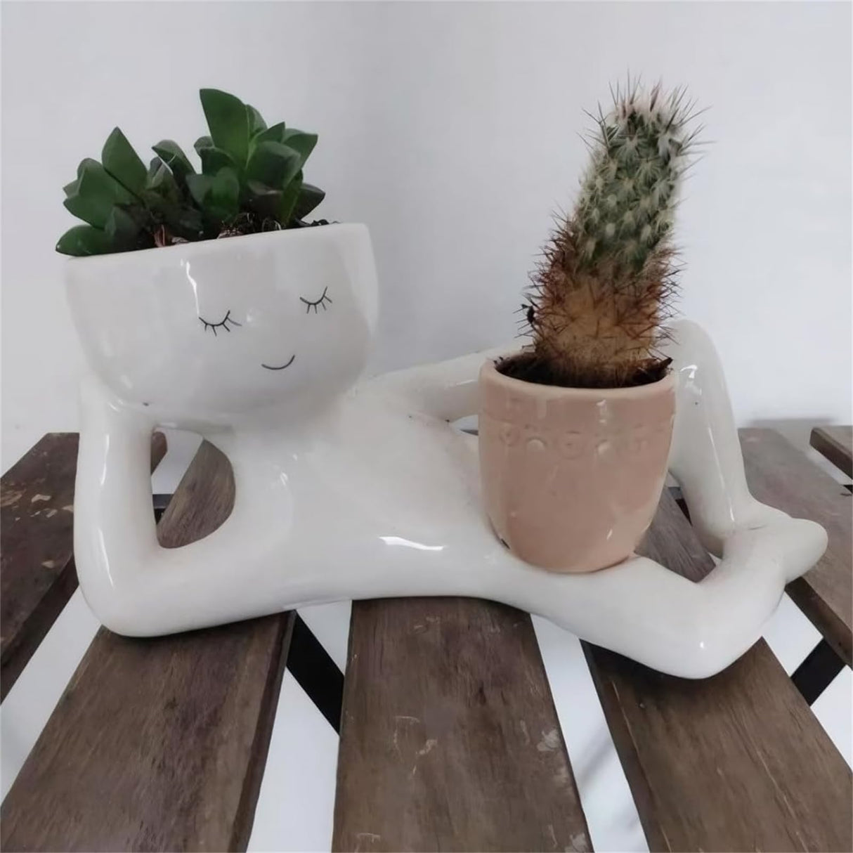 Lazy Guy Planter, Lazy Guy Planter Pots, Lazy Little Character Flowerpot, Cute Resin Flower Head Planters, Unique Little Character Succulent, for Home Garden Decoration (Blue)