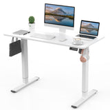 Electric Height Adjustable Standing Desk 110x60cm (43.3"x23.6"), Sit Stand Desk with Splicing Top for Home Office (White Frame + White Desktop)