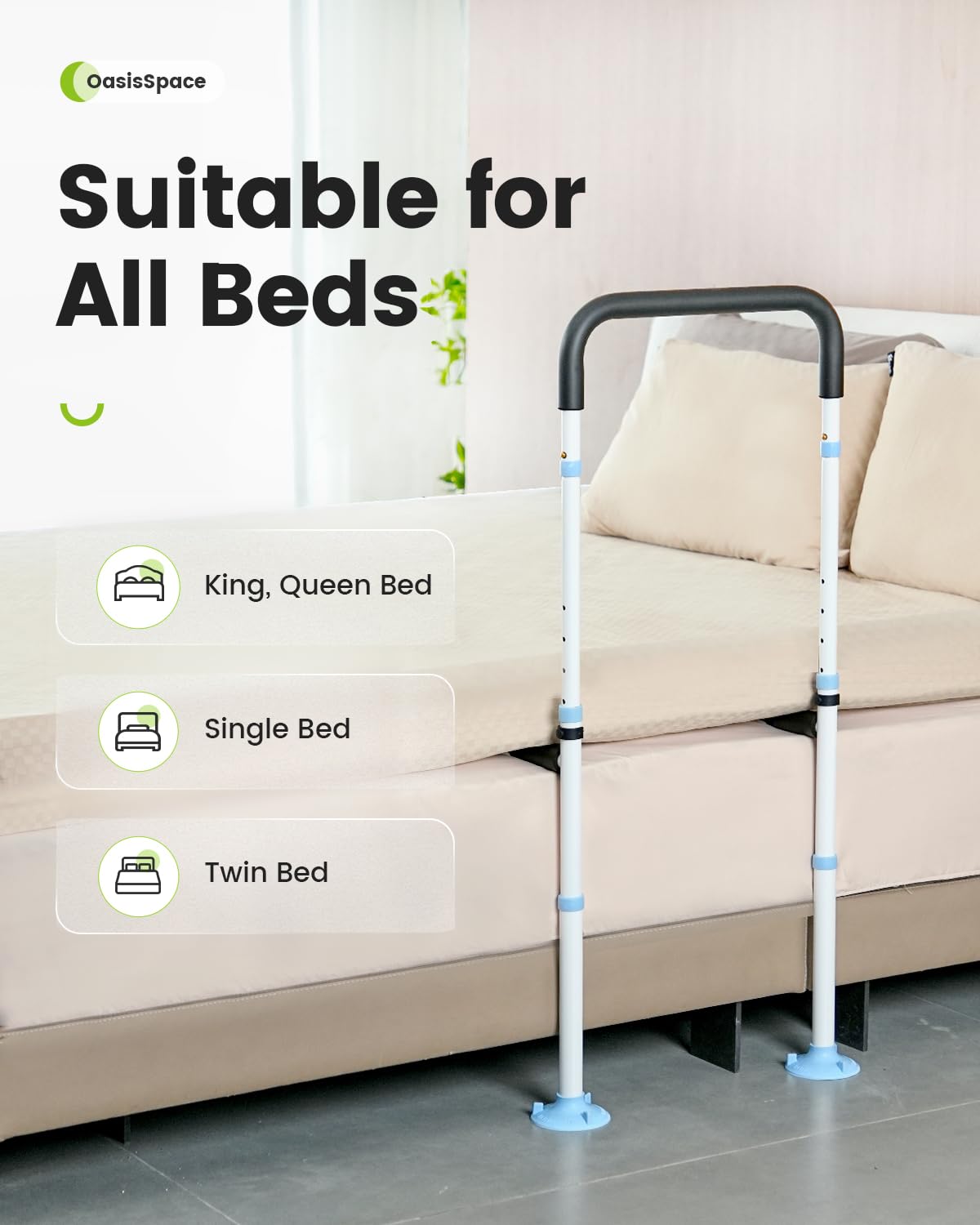 Bed Rail for Seniors, Medical Adjustable Bed Assist Rail Handle and Fall Prevention Safety Hand Guard Grab Bar for Elderly, Handicap, Kid - Fit King, Queen, Full, Twin