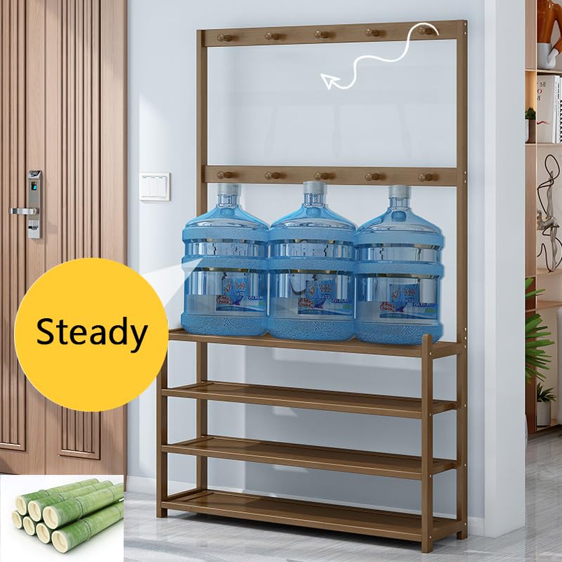 Entryway Shoe Rock,Coat Tree, Orginzer and Coat Rack 2 in 1,Hall Tree with Hooks,Free Standing Shoe Rack,5 Tier Storage Shelves with 10 Hooks,Multifunctional Storage Shelf Entryway Hall Storage Shelf