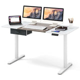 Electric Height Adjustable Standing Desk, Ergonomic Sit Stand Desk, Stand up Computer Workstation w/USB Charging Port, Storage Drawer, 2 Cable Holes, for Home Office 140 x 70 cm