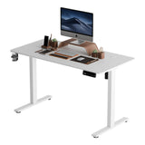 Electric Height Adjustable Standing Desk Whole-Piece Desktop Sit Stand Up Computer Desk Workstation with Memory Controller for Home, Office, Gaming 120×60cm (White Frame + White Top)