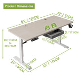 Height Adjustable Electric Standing Desk with Drawer, 63 x 30 Inch (160x76CM) Stand Up Table, Computer Desk with Splice Board, Home Office Computer Ergonomic Desk, Oak Top + White Frame