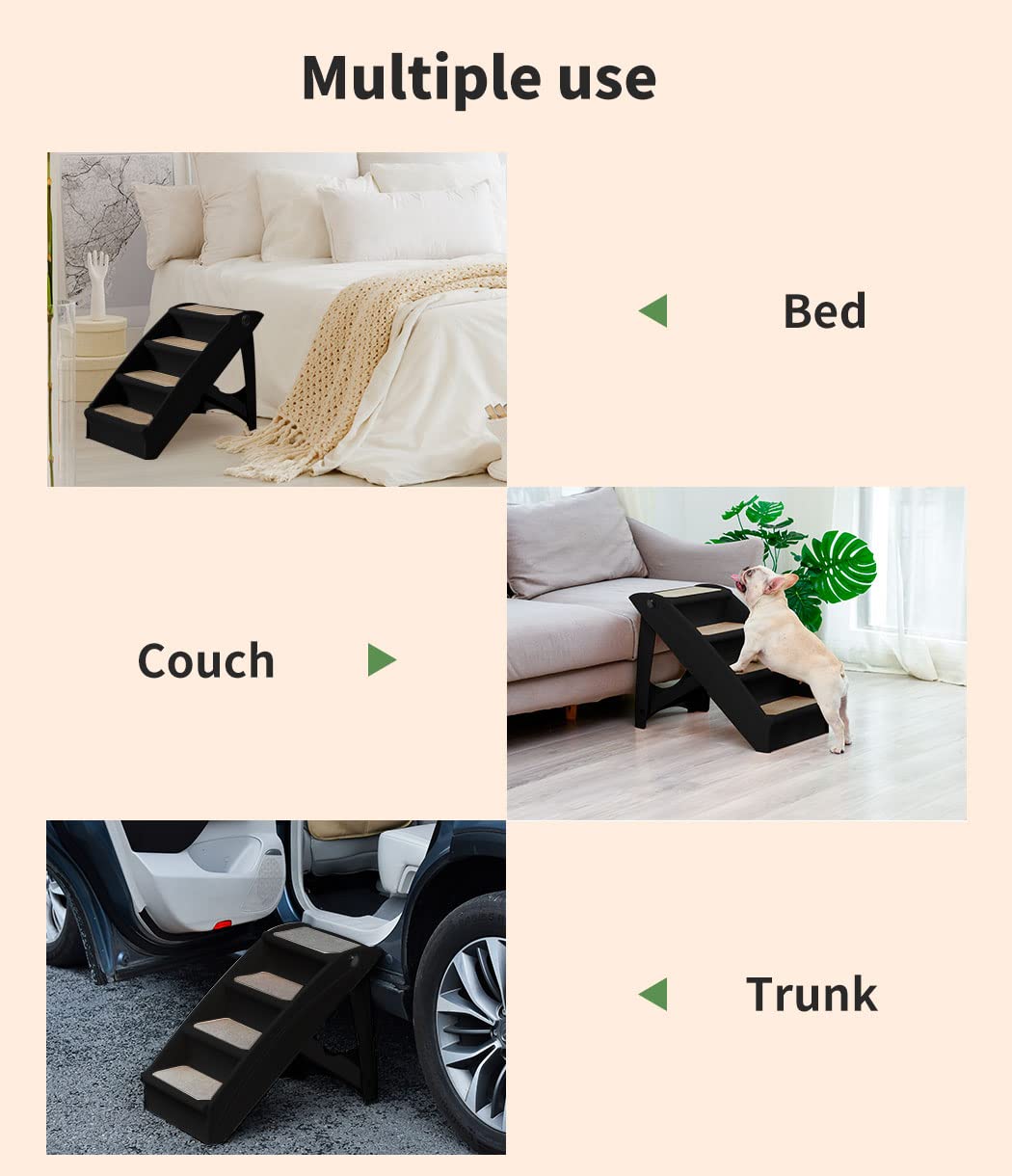 Indoor Foldable Dog Steps for Bed Couch Sofa Car Black, Pet Stairs for Small to Medium Dogs & Cats 76kg Load, Dog Ramp Step for SUV Car, Dog Ladder 50cm Height