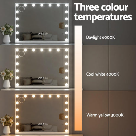 Hollywood Makeup Mirror, 80 x 60cm Vanity Mirrors Beauty Cosmetic Dressing Bathroom Decor, 17 LED Light Bulbs with 10X Magnification Frame Tabletop Lights Rectangle Dimmable