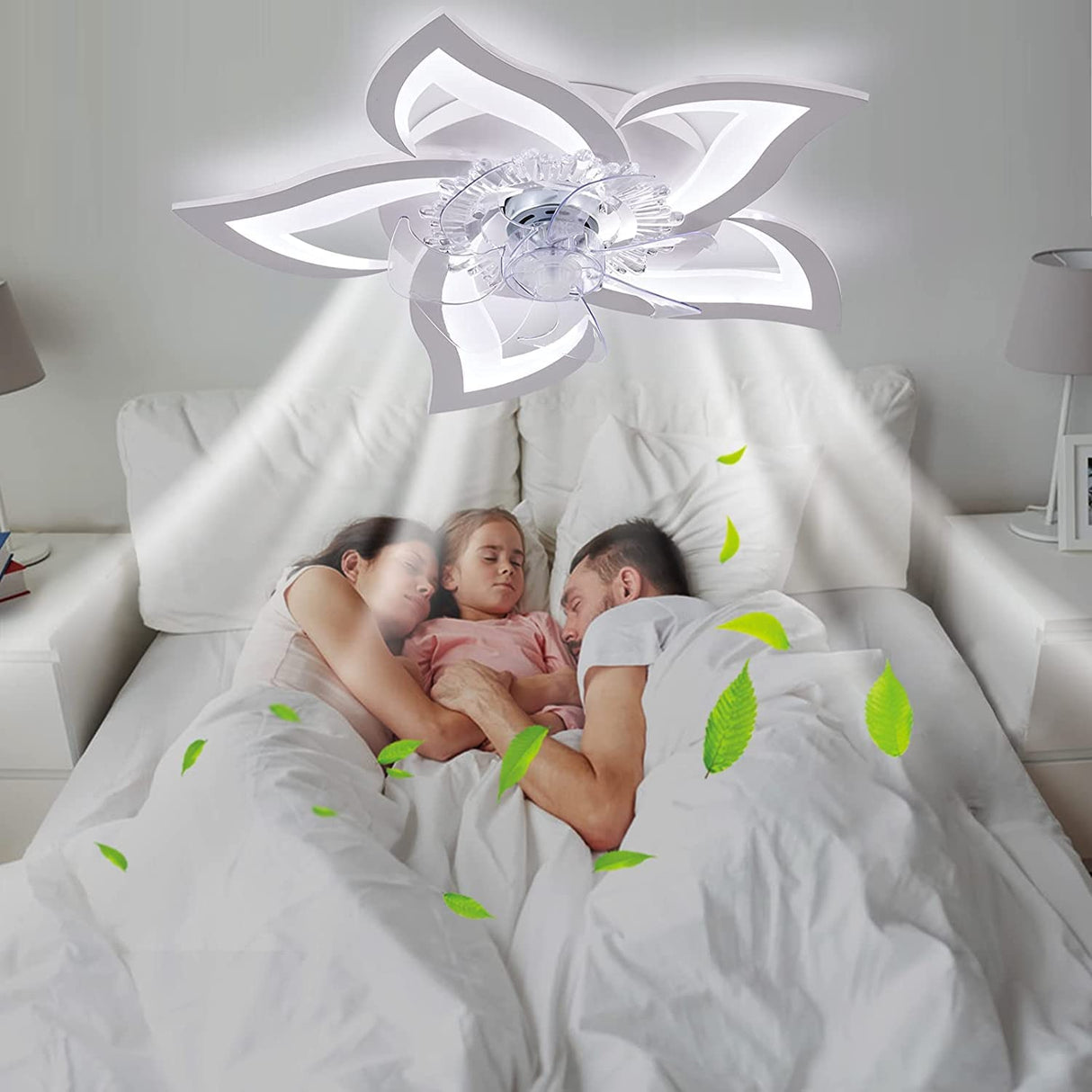 Ceiling Fan with Lights,27In Remote Control 3 Color temperatures,6 Gear Wind Speed Fan Light,Ceiling Lights with Fan for Bedroom,Children’s Room and Dining Room (White)