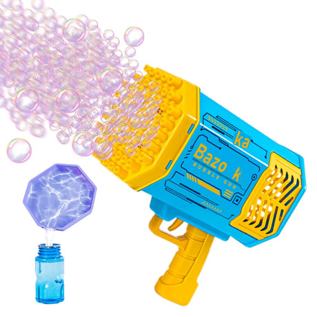 Upgraded Bubble Machine Guns, Bubble Makers with Lights, 69 Holes Bubbles Machine Gun for Kids, Summer Toy Outdoor Indoor Birthday Wedding Party (Blue)